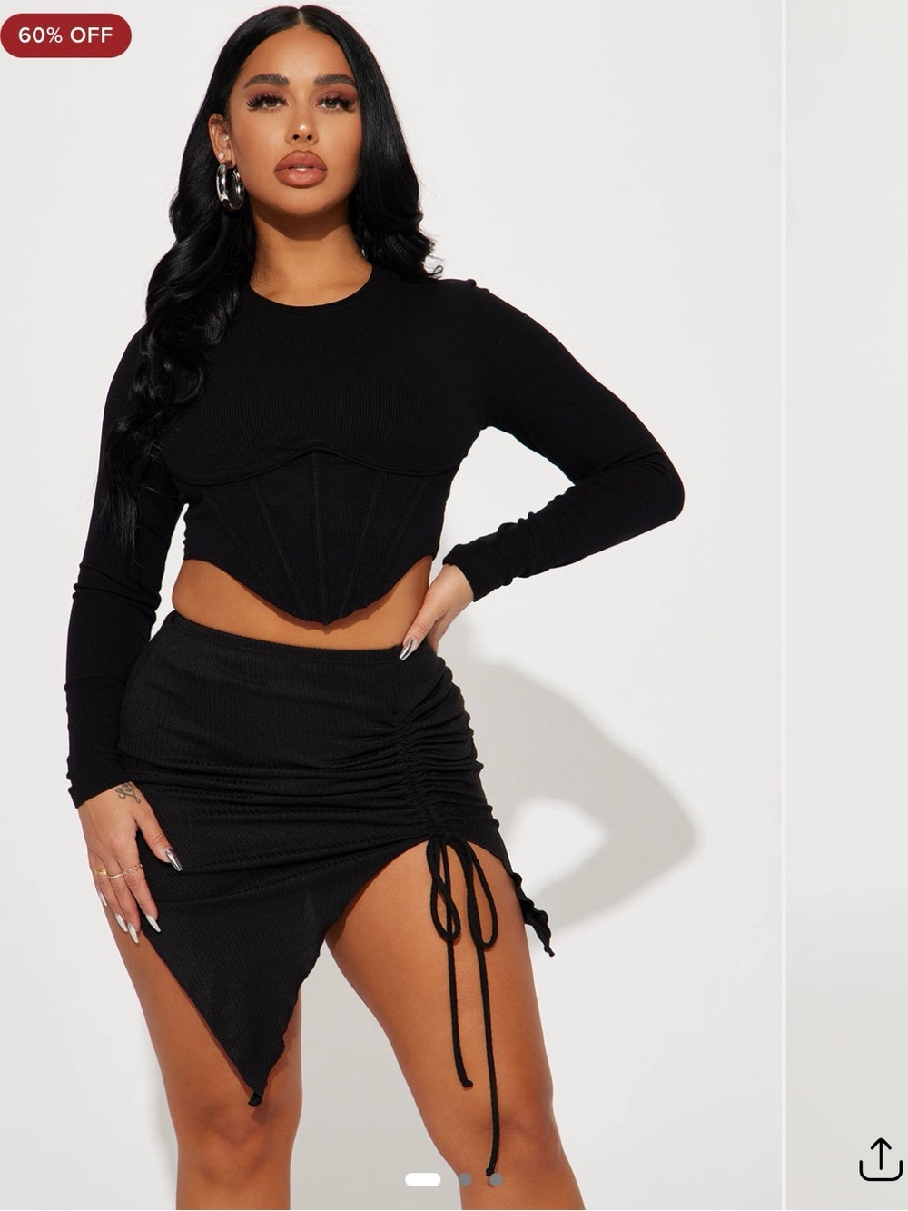 Fashion Nova Black Asymmetric Ruched Drawstring Mini Skirt